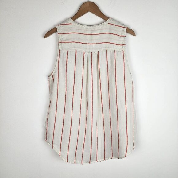 C&C California Top White Linen Red Stripes Sleeveless Button Up Shirt Blouse L - Picture 6 of 14